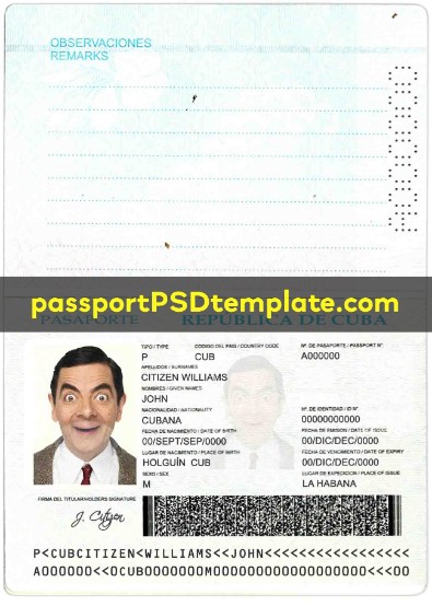 Cuba Passport Template PSD Photoshop Editable Drivers License Fake ID Card Maker PayPal Bitcoin