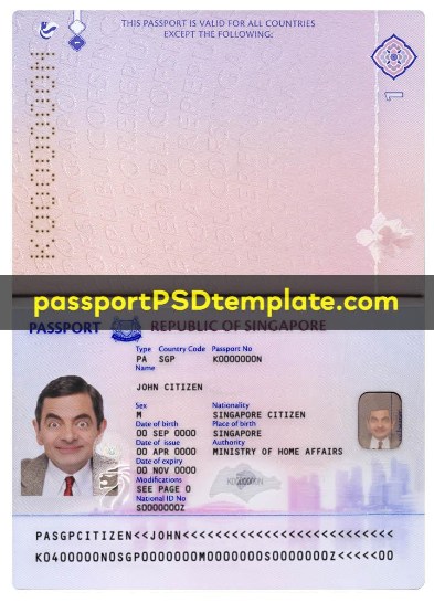 Singapore Passport Template PSD Fake Editable